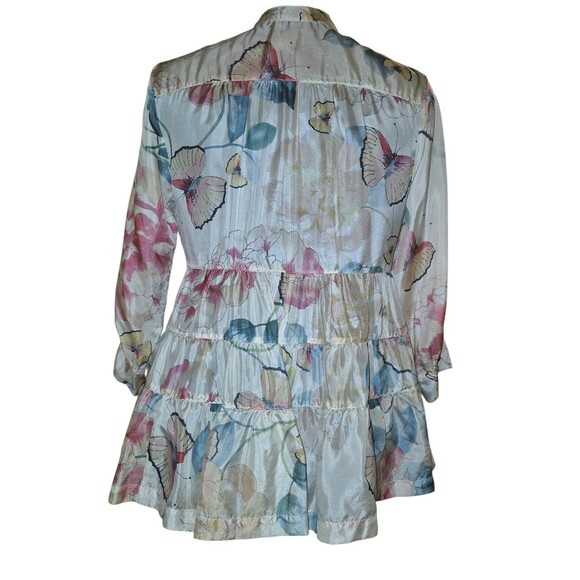 Sundance Silk Tiered Coquette Blouse Size Small 3/4 Sleeves Butterfly Floral - Picture 5 of 5